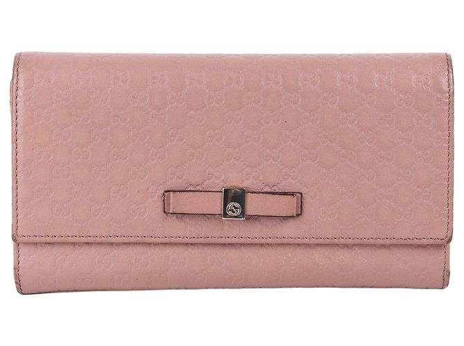 Gucci Sima Leather Pink Bow Long Wallet