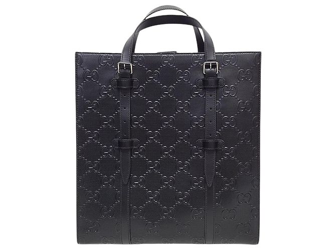 Gucci Black GG Embossed Leather Medium Tote Bag