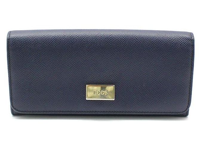 Tod's Navy Leather Silver-Plated Flap Long Wallet Blue