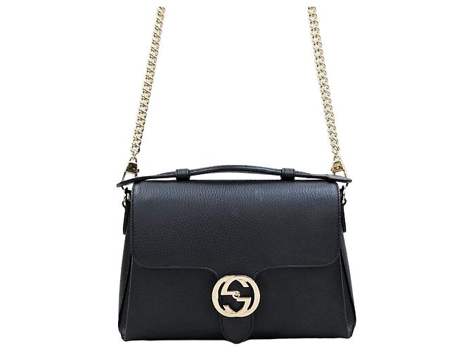 Gucci Interlocking Top Handle Leder Schultertasche mit Kette Schwarz