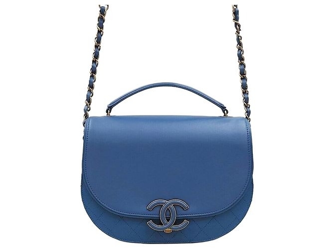 Chanel cc CC Coco Curve in pelle di vitello con patta e catena - Borsa a tracolla Blu