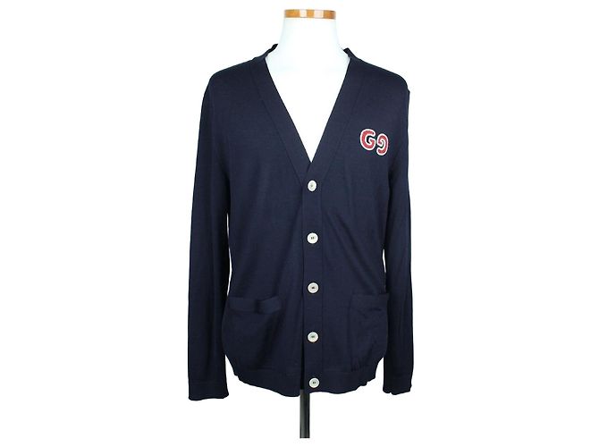 Gucci Cardigan mit besticktem Logo Navy Blau