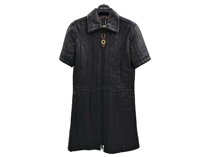 Louis Vuitton Vestido de couro com listras e zíper Preto