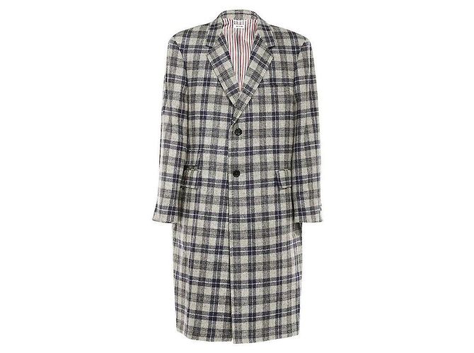 Thom Browne Oversized Tartan Check Wool Coat Mad Gray