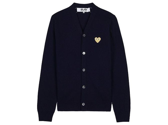 Comme Des Garcons NAVY Unisex Cardigan mit goldenem Herz-Patch Blau