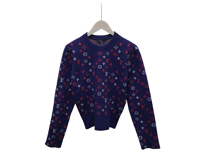 Louis Vuitton Navy Multicolour Monogram Jacquard Strickpullover Blau 