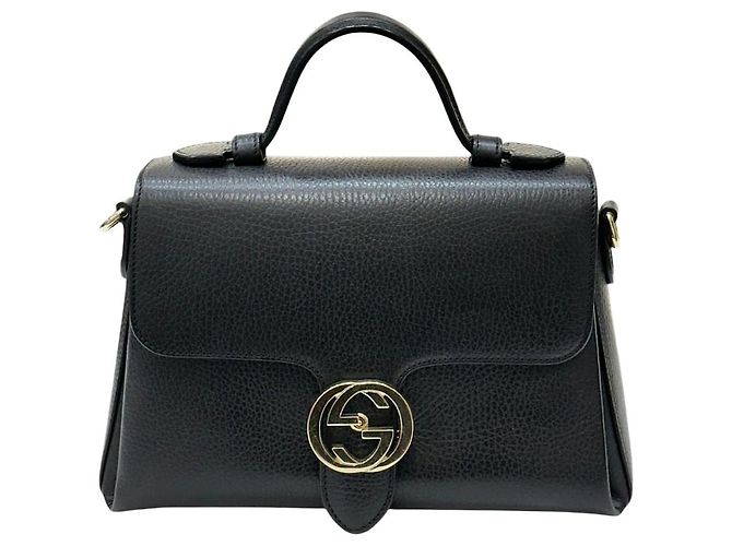 Gucci Interlocking Leather Top Handle Chain Shoulder Bag Black