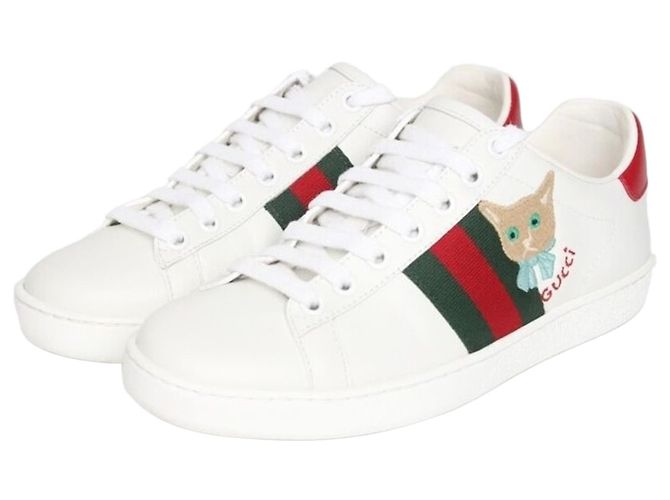 Gucci Ace Cat bestickte Sneaker Weiß