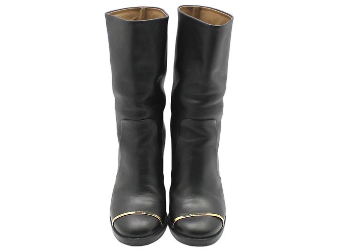 Chanel Bottines en cuir noir avec logo CC doré