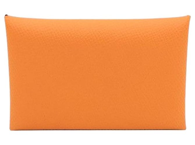 Hermès Tarjetero Calvi en Epsom naranja