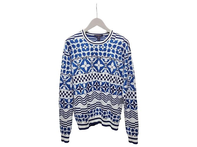 Louis Vuitton Jacquard-Strickpullover mit blauem Monogramm-Muster 