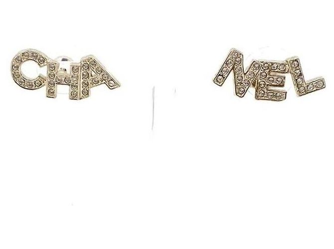 Chanel Boucles d'oreilles Logo Crystal Doré