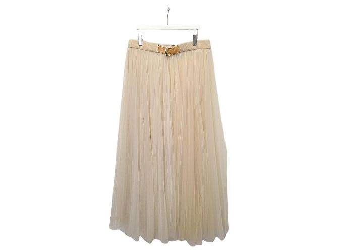 Louis Vuitton Saia maxi de seda bege com cinto e mules Marrom