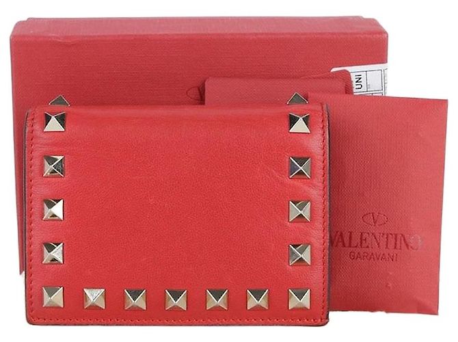 Valentino Rockstud Compact Wallet Red Leather