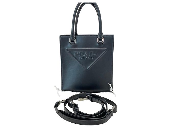 Prada Borsa a tracolla con logo triangolare ricamato Nero