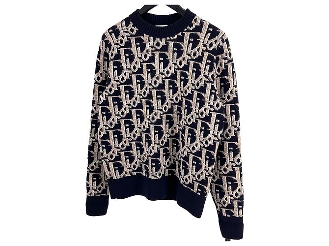 Dior Oblique Jacquard-Strickpullover Blau 