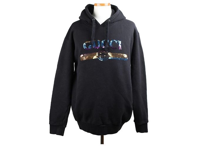 Gucci Kapuzenpullover mit Pailletten-Logo Schwarz