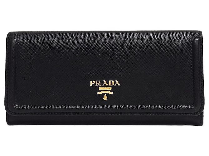 Prada Black Saffiano Metal Leather Flap Wallet