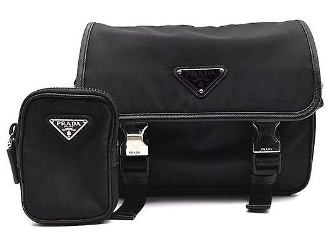 Prada Bolsa Messenger de Nylon Tessuto Preto