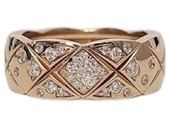 Chanel Beige Gold Diamond Quilted Coco Crush Ring Small Brown
