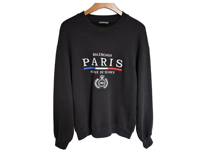Balenciaga Black Paris Flag Embroidered Sweatshirt