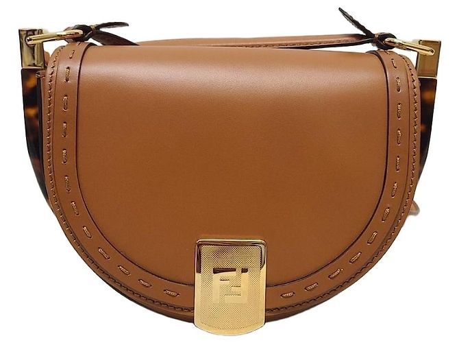 Fendi Bolsa de ombro Moonlight em couro marrom e tom dourado
