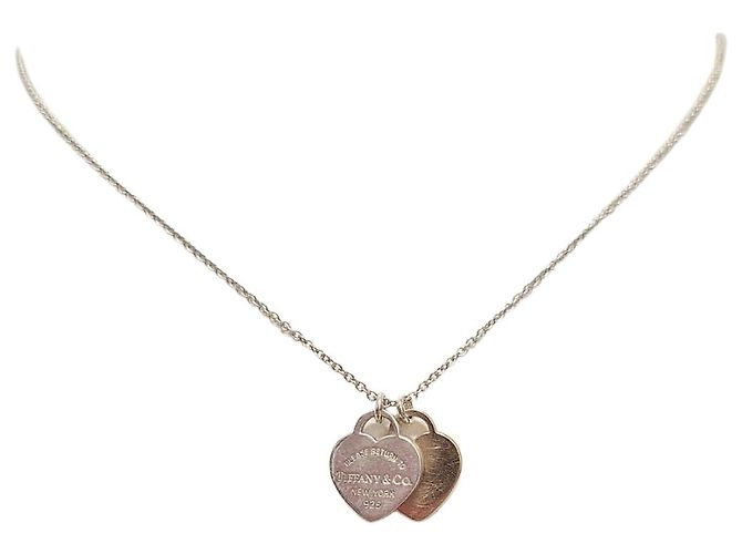 Tiffany & Co Mini Colar com Pingente de Coração Duplo em Prata e Ouro Rosa
