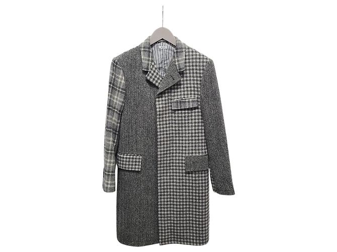Thom Browne Gray Chesterfield Funmix Check Wool Coat