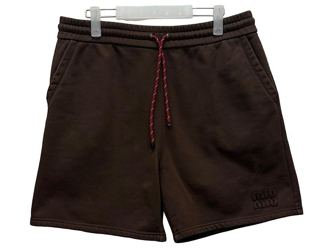 Miu Miu Pantalones de felpa de algodón con logo Negro