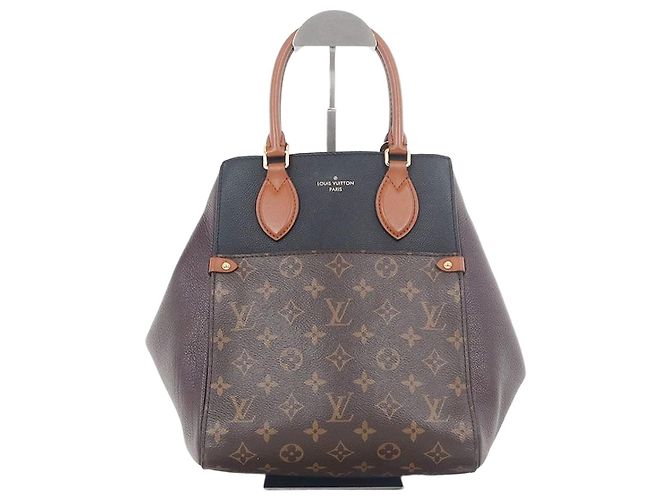 Louis Vuitton Black Wine Red Cream Monogram Canvas Fold MM Tote Bag