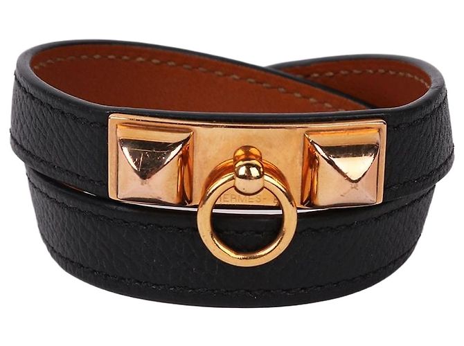 Hermès Pulsera doble reversible en cuero negro