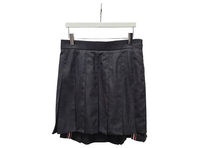 Thom Browne Mini saia plissada em sarja de lã cinza Marrom
