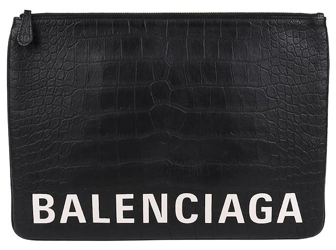 Balenciaga Crocodile Pattern Large Clutch Bag Black
