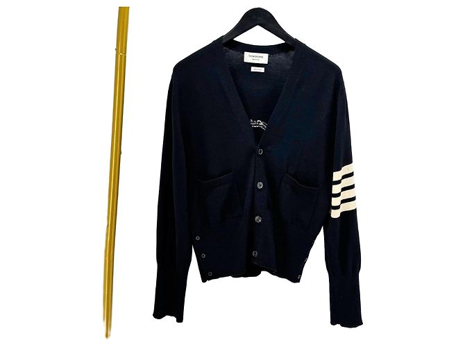 Thom Browne Diagonal Armband Mr. Tom Merinowolle Cardigan Schwarz