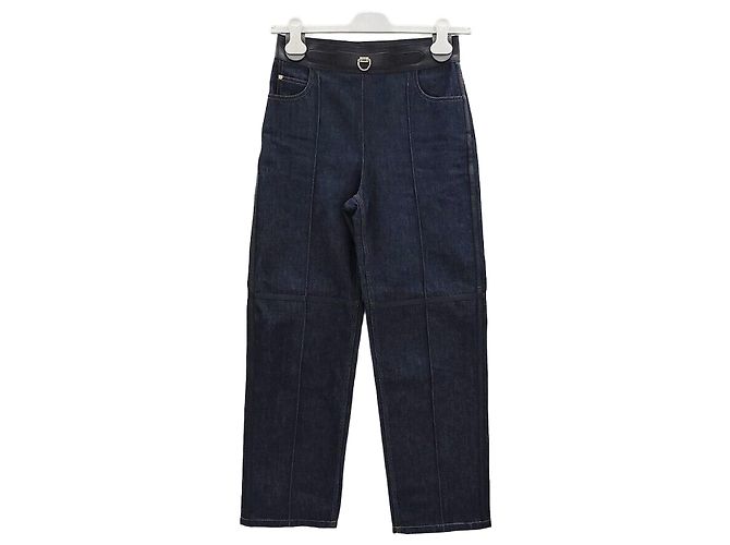 Hermès Lambskin Dark Blue Denim Pants Black
