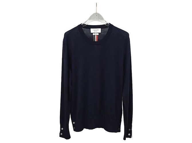 Thom Browne Navy Wollstrick mit drei Streifen Blau