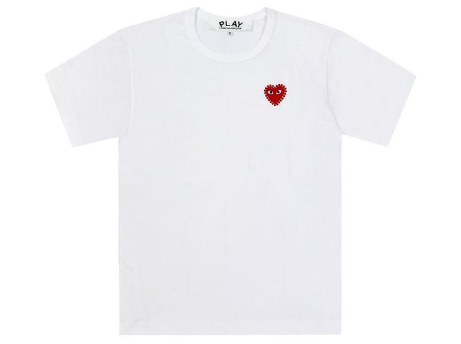 Comme Des Garcons Unisex T-Shirt Play Red Heart mit Strass-Applikation Silber