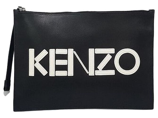 Kenzo Clutch de couro com logo Preto