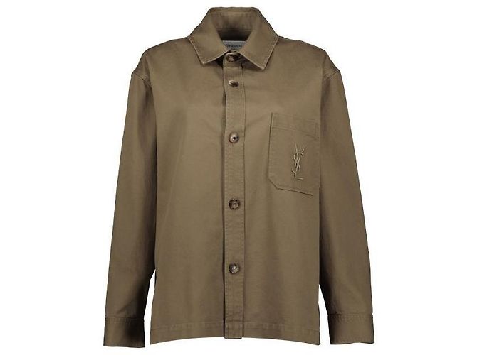 Saint Laurent Sovracamicia in gabardine di cotone e lino Marrone