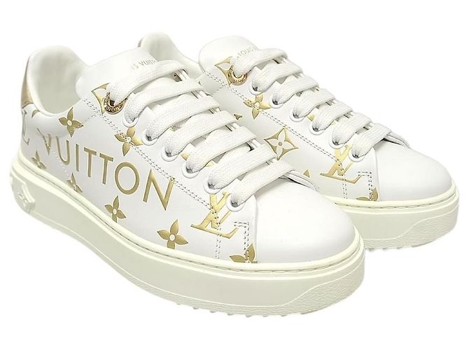 Louis Vuitton White Gold Lettering Logo Timeout Sneakers