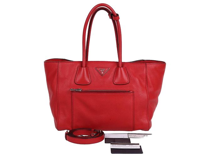 Prada Bolsa Tote e Bolsa de Ombro Vitelio Phoenix Medium Vermelho