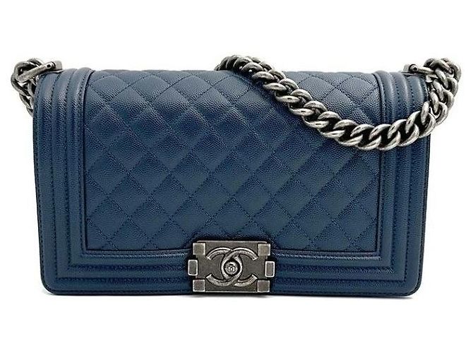 Le Boy Chanel Bolsa Caviar Boy Medium Azul