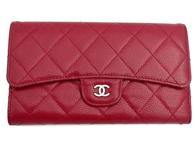Chanel Classic Caviar Long Wallet Red