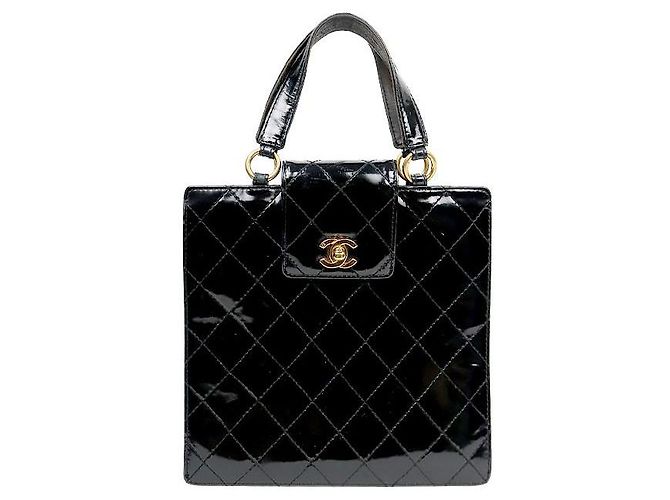 Chanel Gesteppte schwarze Lack-Tote-Bag