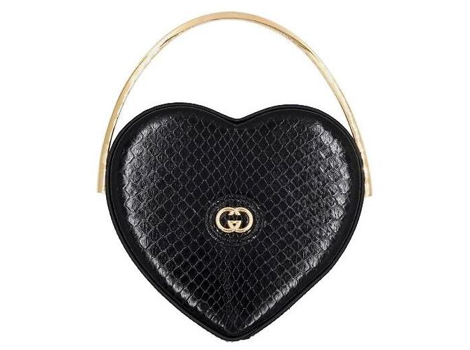 Gucci Bolsa Broadway Mini Heart em python preto com alça de mão Bolsa tote feminina