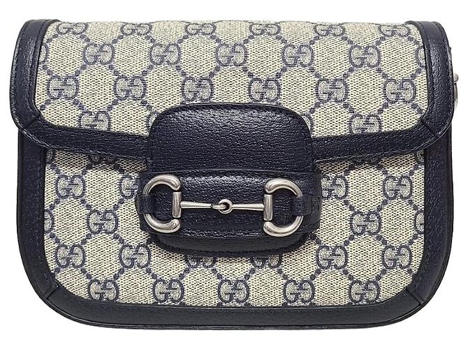 Horsebit 1955 Gucci Mini borsa a tracolla GG Supreme Horsebit blu e beige