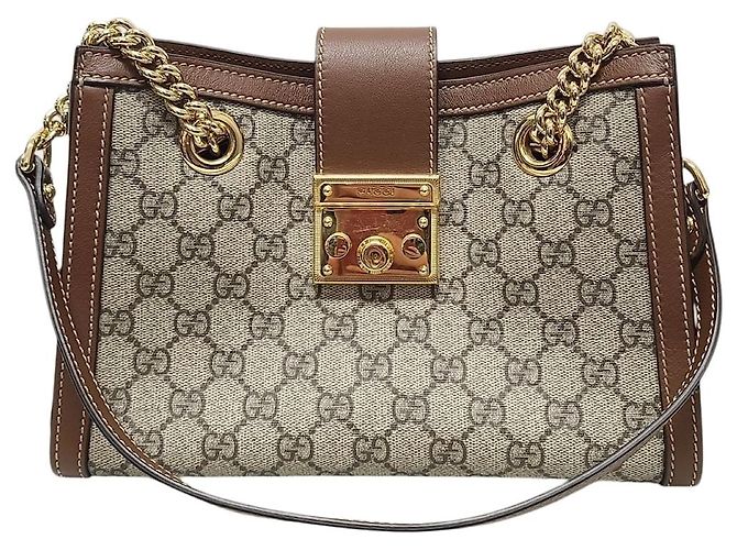 Padlock Gucci Borsa a tracolla GG Supreme Marrone con catena con lucchetto