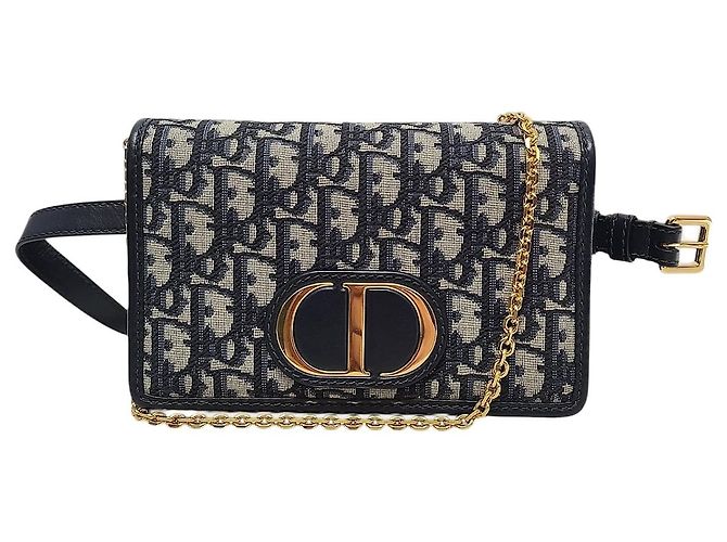 Dior Bolsa Pouch Montaigne Two-in-One em Jacquard Oblíquo Azul