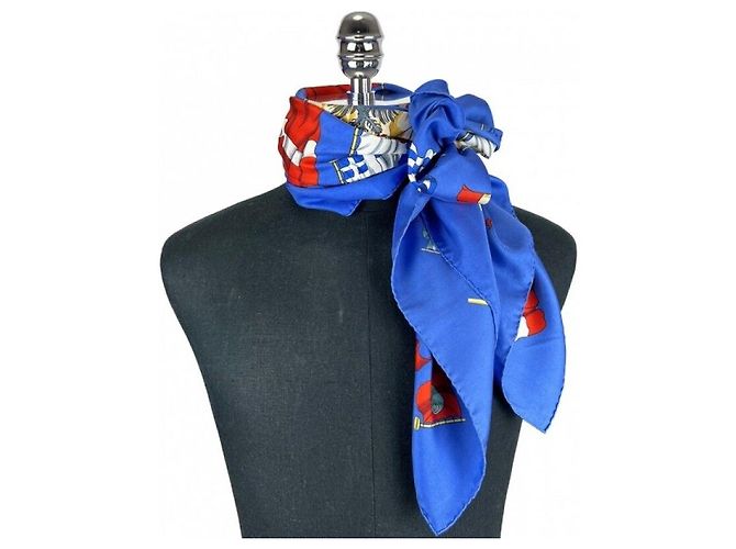 Hermès Sciarpa in seta blu navy Philippe Ledoux Pavois