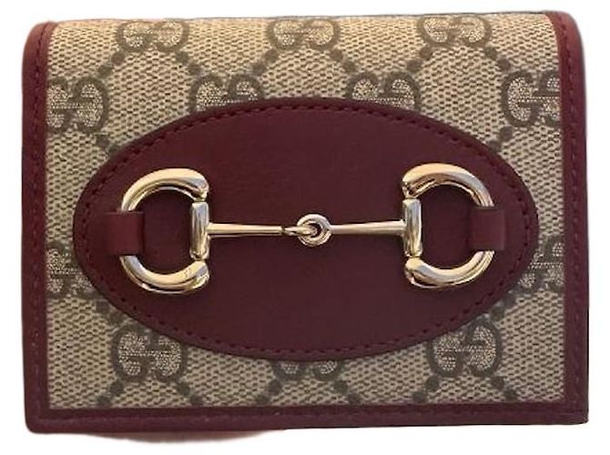 Horsebit 1955 Gucci Horsebit Card Case Wallet Beige Ancora Red